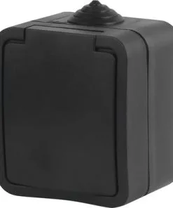 Q-LINK Opbouw Wandcontactdoos 1-voudig RA IP54 Zwart Spatwaterdicht