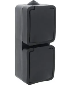 Q-LINK Opbouw Wandcontactdoos 2-voudig RA Verticaal IP54 Zwart Spatwaterdicht