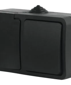 Q-LINK Opbouw Combinatie Wandcontactdoos RA + Wisselschakelaar IP54 Zwart SWD