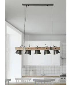 BRILLIANT Hanglamp Decca 5-lichts Hout-zwart