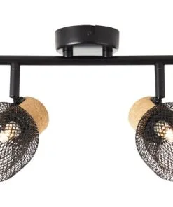 BRILLIANT Opbouwspot Flaka 2-lichts Kurk/metaal Zwart