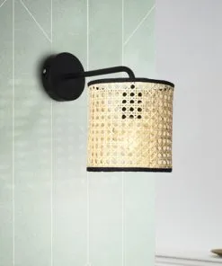 BRILLIANT Wandlamp Wiley Metaal-rotan Zwart-bruin