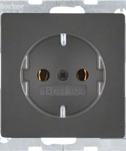 BERKER Q1 Inbouw Wandcontactdoos 1-voudig Met Randaarde Antraciet