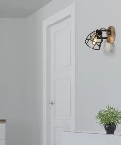 CHERICONI Plafondspot Aperto 1-lichts Zwart/hout