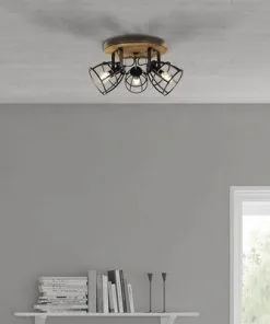 CHERICONI Plafondspot Aperto 3-lichts Zwart/hout