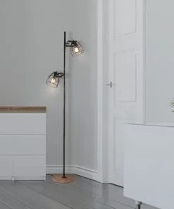 CHERICONI Vloerlamp Aperto 2-lichts Zwart/hout
