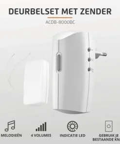 KLIKAANKLIKUIT® Plug-in Draadloze Deurbelset Met Zender ACDB-8000BC Wit 6 KLIKAANKLIKUIT® Plug-in Draadloze Deurbelset Met Zender ACDB-8000BC Wit -Binnenverlichting Verkoopwinkel DV 8 10403044 02 4c NL 20210221214657