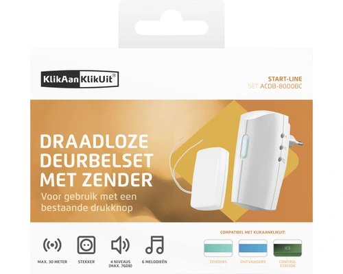 KLIKAANKLIKUIT® Plug-in Draadloze Deurbelset Met Zender ACDB-8000BC Wit 4 KLIKAANKLIKUIT® Plug-in Draadloze Deurbelset Met Zender ACDB-8000BC Wit - Afbeelding 4