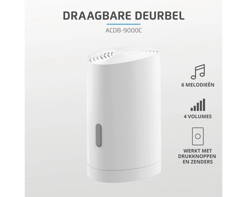 KLIKAANKLIKUIT® Mobiele Draadloze Deurbel ACDB-9000C Wit 2 KLIKAANKLIKUIT® Mobiele Draadloze Deurbel ACDB-9000C Wit - Afbeelding 2