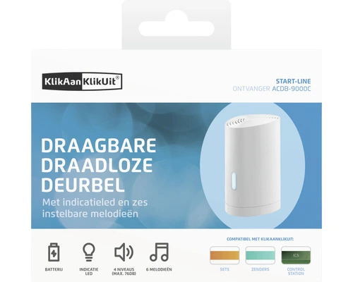 KLIKAANKLIKUIT® Mobiele Draadloze Deurbel ACDB-9000C Wit 4 KLIKAANKLIKUIT® Mobiele Draadloze Deurbel ACDB-9000C Wit - Afbeelding 4