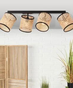 BRILLIANT Plafondspot Wiley 4-lichts Metaal-rotan Zwart-bruin