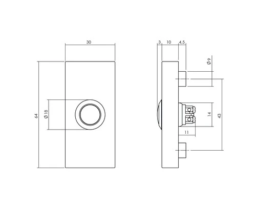 INTERSTEEL Beldrukker 65x30 Mm Zwart 2 INTERSTEEL Beldrukker 65x30 Mm Zwart - Afbeelding 2