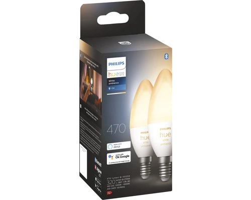 PHILIPS Hue White Ambiance LED-lamp E14/4W B39 Instelbaar Wit, 2 Stuks 5 PHILIPS Hue White Ambiance LED-lamp E14/4W B39 Instelbaar Wit, 2 Stuks - Afbeelding 5