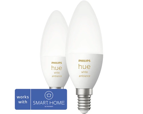 PHILIPS Hue White Ambiance LED-lamp E14/4W B39 Instelbaar Wit, 2 Stuks 4 PHILIPS Hue White Ambiance LED-lamp E14/4W B39 Instelbaar Wit, 2 Stuks - Afbeelding 4