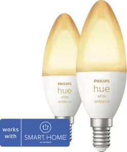 PHILIPS Hue White Ambiance LED-lamp E14/4W B39 Instelbaar Wit, 2 Stuks