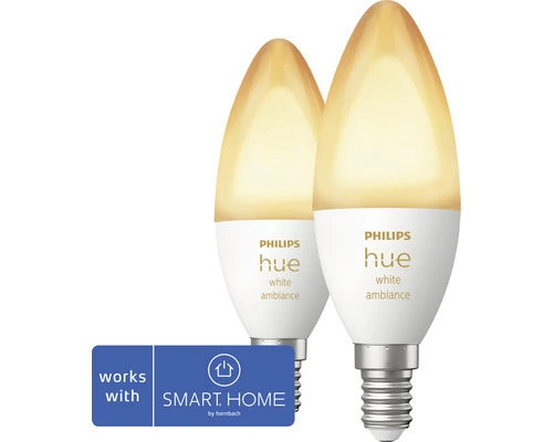 PHILIPS Hue White Ambiance LED-lamp E14/4W B39 Instelbaar Wit, 2 Stuks 1 PHILIPS Hue White Ambiance LED-lamp E14/4W B39 Instelbaar Wit, 2 Stuks