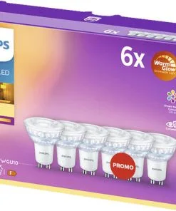 PHILIPS LED-lamp GU10/3,8W Reflectorvorm WarmGlow, 6 Stuks