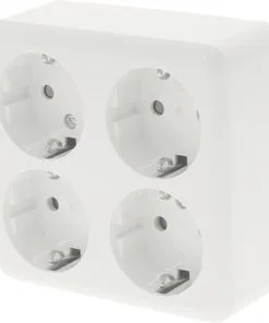 Opbouw Wandcontactdoos Vierkant Met Randaarde 4-voudig Polarwit