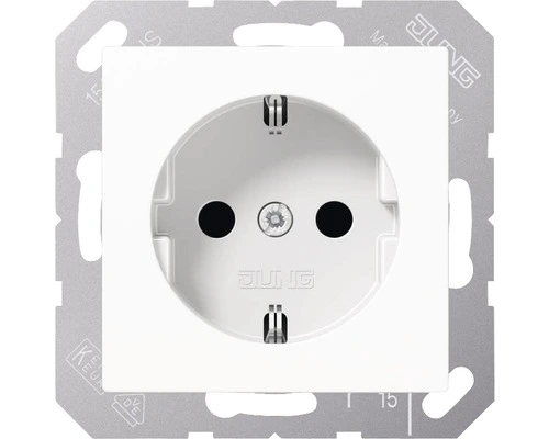 JUNG A500 Inbouw Basiselement Wandcontactdoos (wcd) RA 1-voudig Alpine Wit A 1520 WW 1 JUNG A500 Inbouw Basiselement Wandcontactdoos (wcd) RA 1-voudig Alpine Wit A 1520 WW
