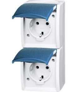 BUSCH-JAEGER Wandcontactdoos Ocean Dubbel Opbouw IP44 Lichtgrijs/blauwgroen Spatwaterdicht
